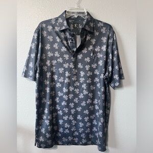 USAG U Suck At Golf Polo Mens Sz M Dark Gray Shamrock Print Performance Shirt.